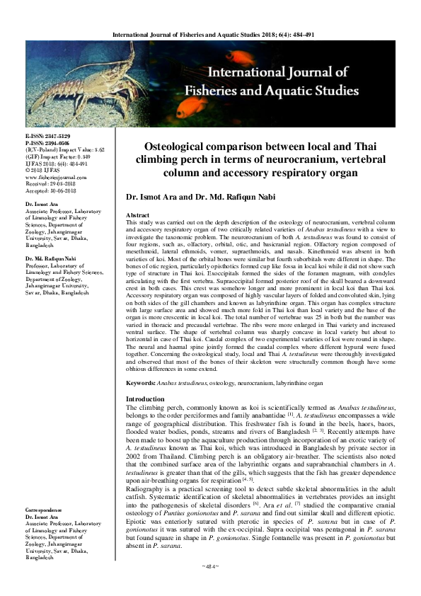 (PDF) Osteological comparison between local and Thai climbing perch in