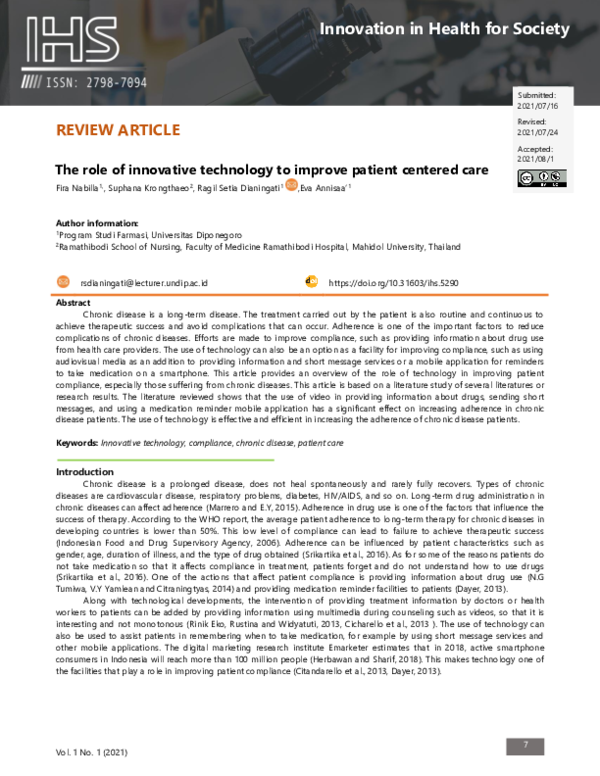 (PDF) The role of innovative technology to improve patient centered care