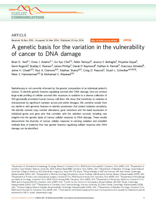 (PDF) A genetic basis for the variation in the vulnerability of cancer ...