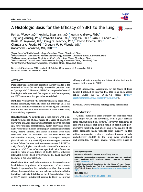 (PDF) A Histologic Basis for the Efficacy of SBRT to the lung
