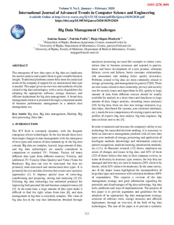 (PDF) Big Data Management Challenges