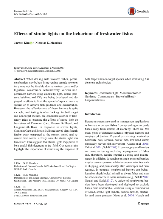 (PDF) Effects of strobe lights on the behaviour of freshwater fishes