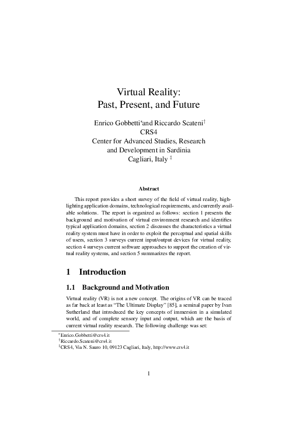 (PDF) Virtual reality Past, present and future maha devan Academia.edu