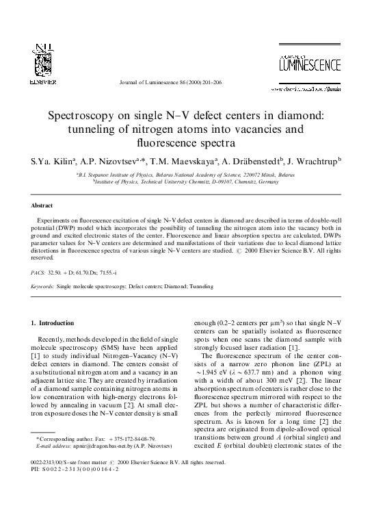 (PDF) Spectroscopy on single N–V defect centers in diamond: tunneling ...