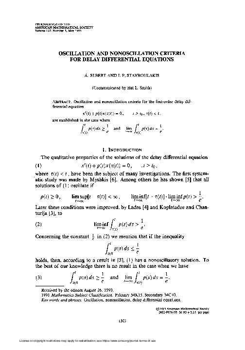 (PDF) Oscillation and Nonoscillation Criteria for Delay Differential ...
