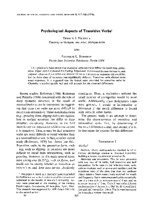 Psychological aspects of transitive verbs