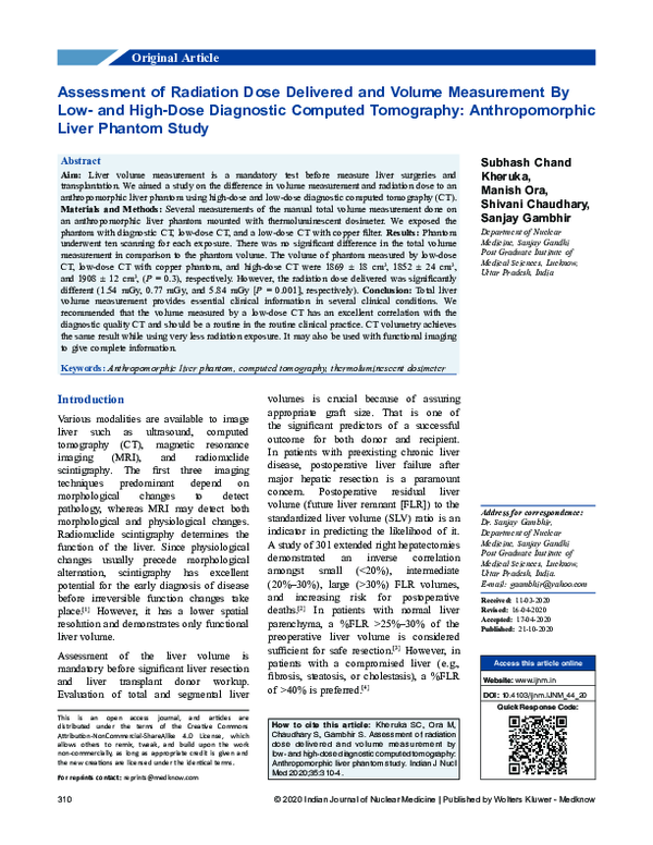 (PDF) Assessment of radiation dose delivered and volume measurement by ...