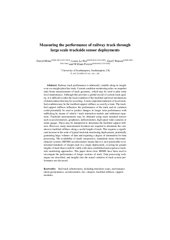 (PDF) Measuring the Performance of Railway Track Through Large-Scale ...