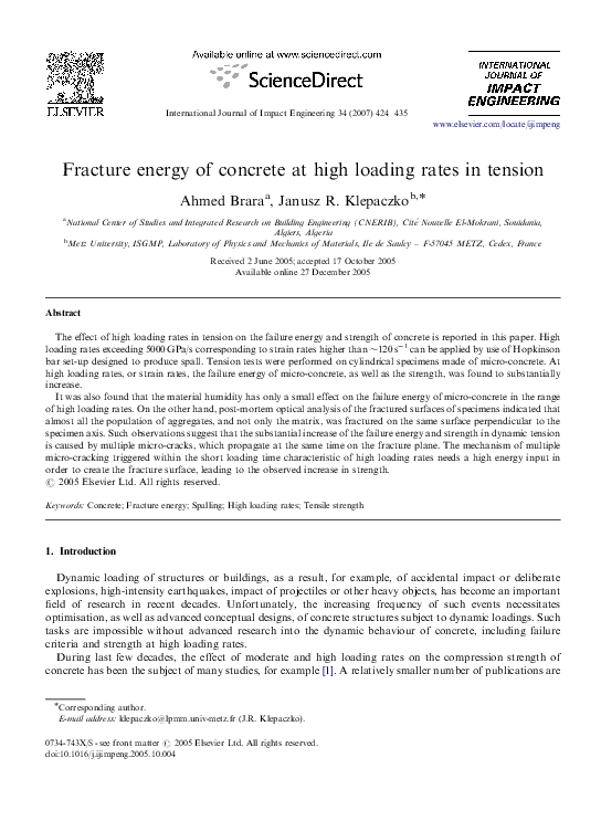 (PDF) Fracture energy of concrete at high loading rates in tension