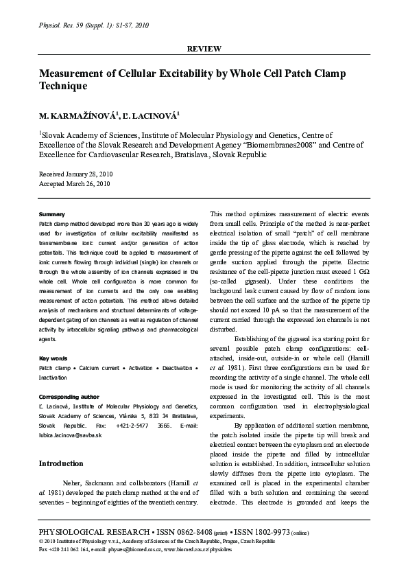 (PDF) Measurement of cellular excitability by whole cell patch clamp ...