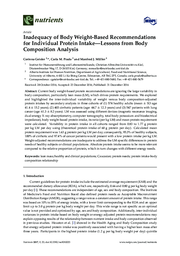 (PDF) Inadequacy of Body Weight-Based Recommendations for Individual ...