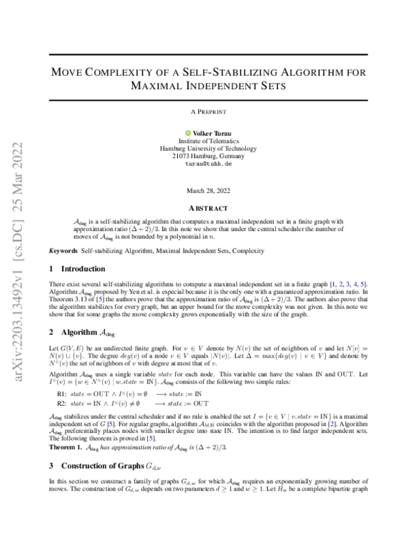 (PDF) Move Complexity of a Self-Stabilizing Algorithm for Maximal ...
