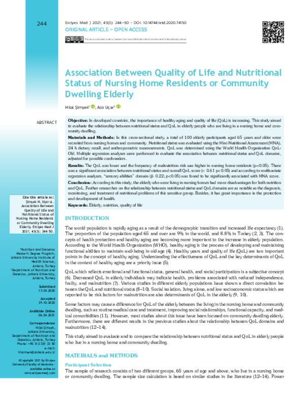 (PDF) Association Between Quality of Life and Nutritional Status of ...