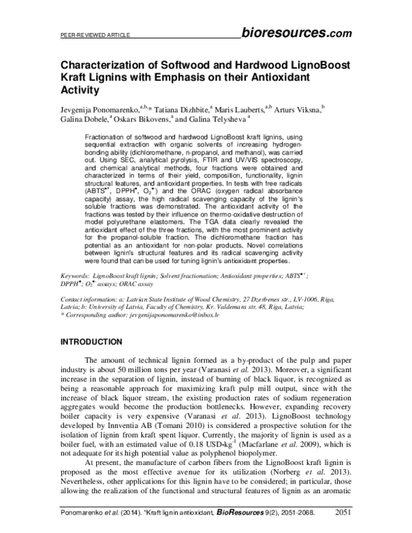 (PDF) Characterization of Softwood and Hardwood LignoBoost Kraft ...