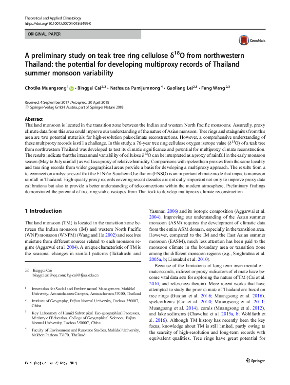(PDF) A preliminary study on teak tree ring cellulose δ18O from ...
