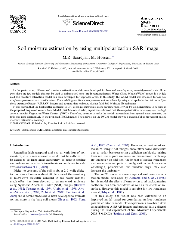 (PDF) Soil moisture estimation by using multipolarization SAR image