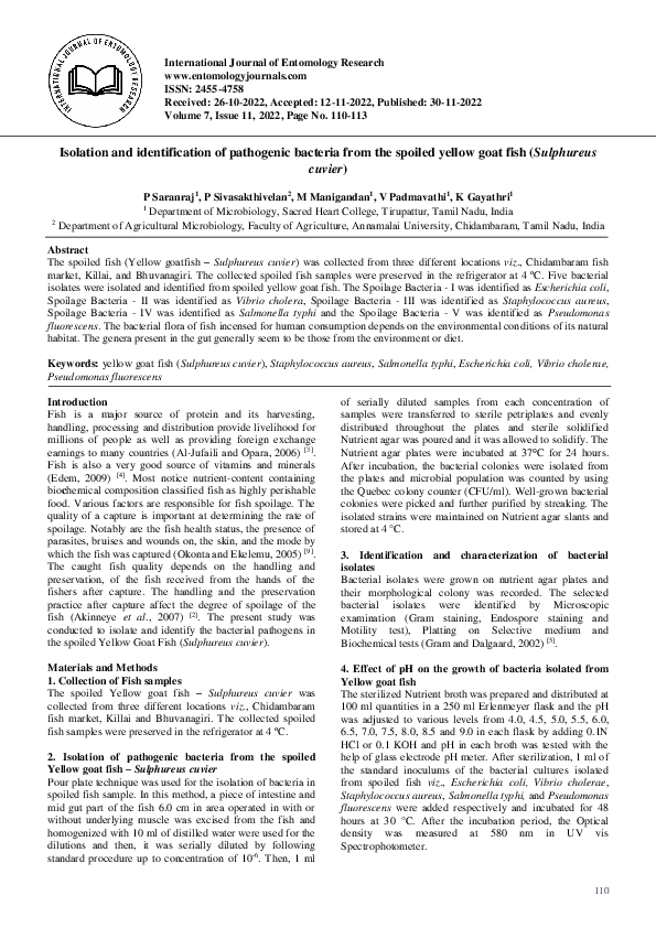 (PDF) Isolation and identification of pathogenic bacteria from the ...