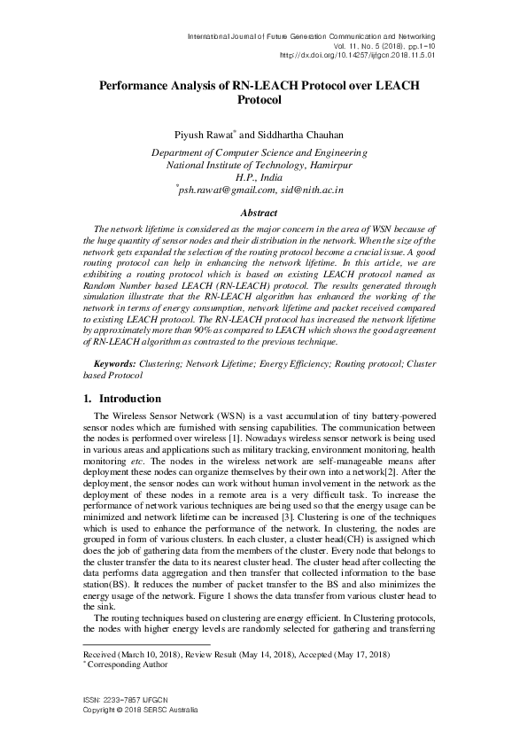 (PDF) Performance Analysis of RN-LEACH Protocol over LEACH Protocol