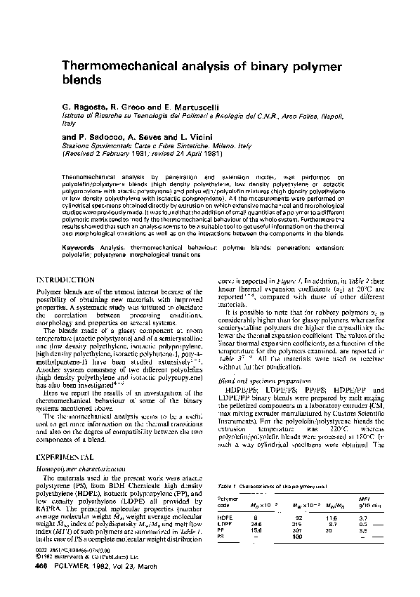 (PDF) Thermomechanical analysis of binary polymer blends