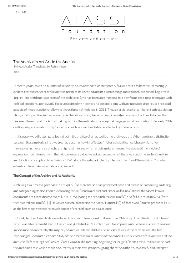 (PDF) The Archive in Art Art in the Archive Features Atassi Foundation
