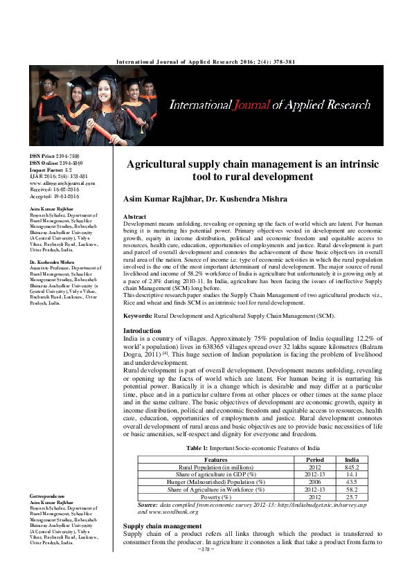 (PDF) Agricultural supply chain management is an intrinsic tool to ...