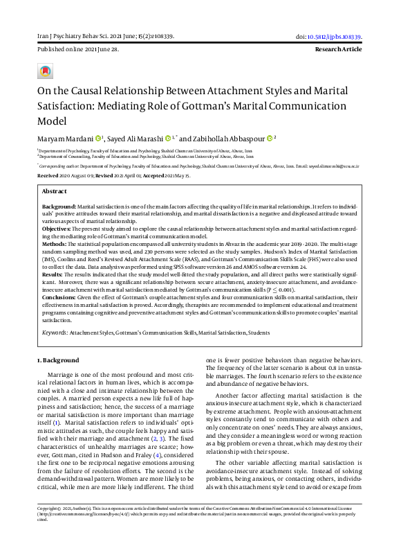 (PDF) On the Causal Relationship Between Attachment Styles and Marital ...