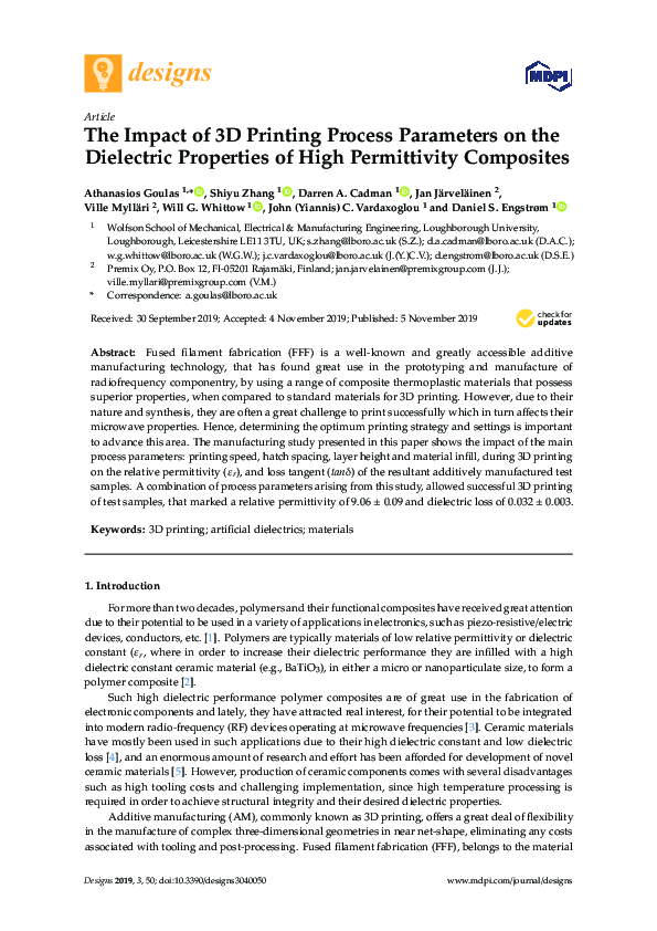 (PDF) The Impact of 3D Printing Process Parameters on the Dielectric ...