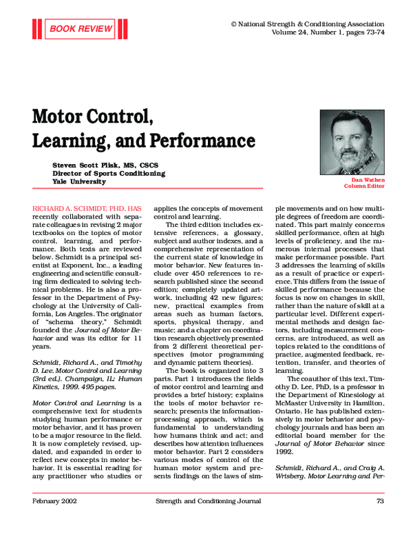 (PDF) Motor Control, Learning, and Performance Darlene Kluka Academia.edu