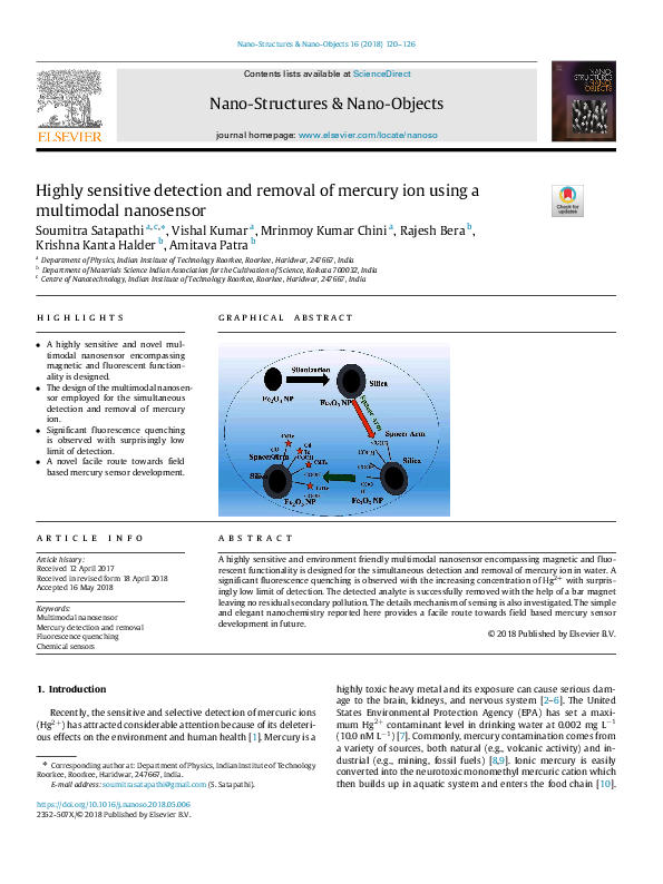 (PDF) Highly sensitive detection and removal of mercury ion using a ...