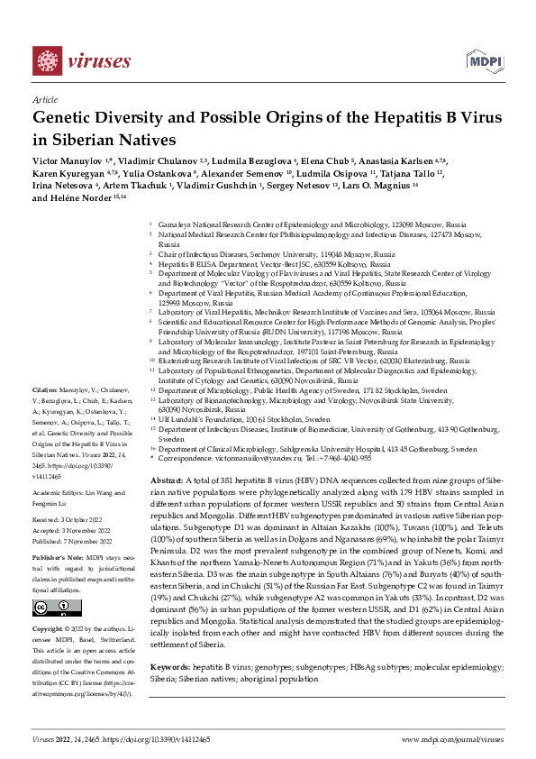 (PDF) Genetic Diversity and Possible Origins of the Hepatitis B Virus ...