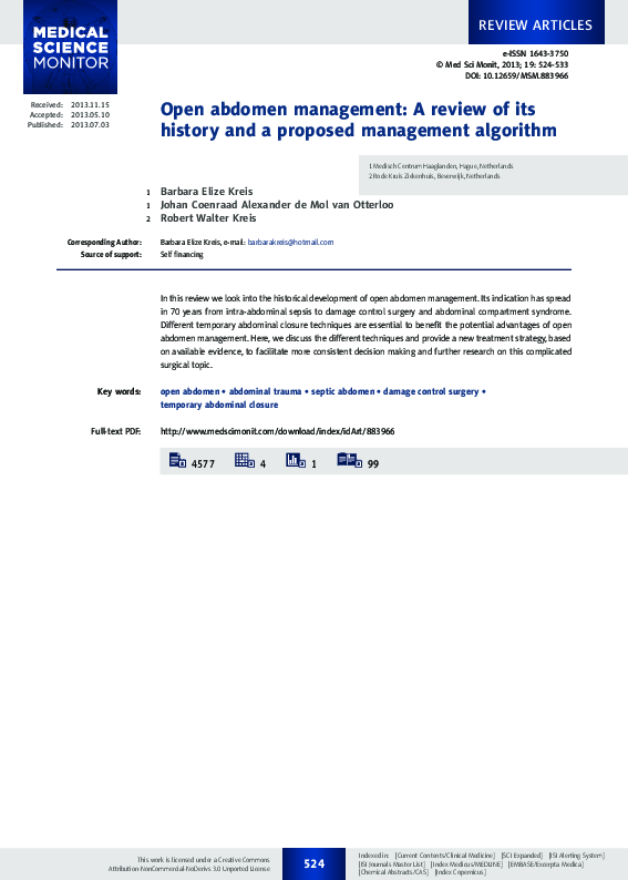 (PDF) Open abdomen management: A review of its history and a proposed ...