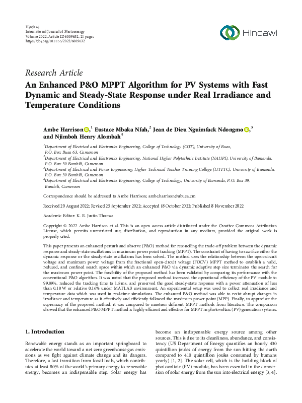 (PDF) An Enhanced P&O MPPT Algorithm for PV Systems with Fast Dynamic ...