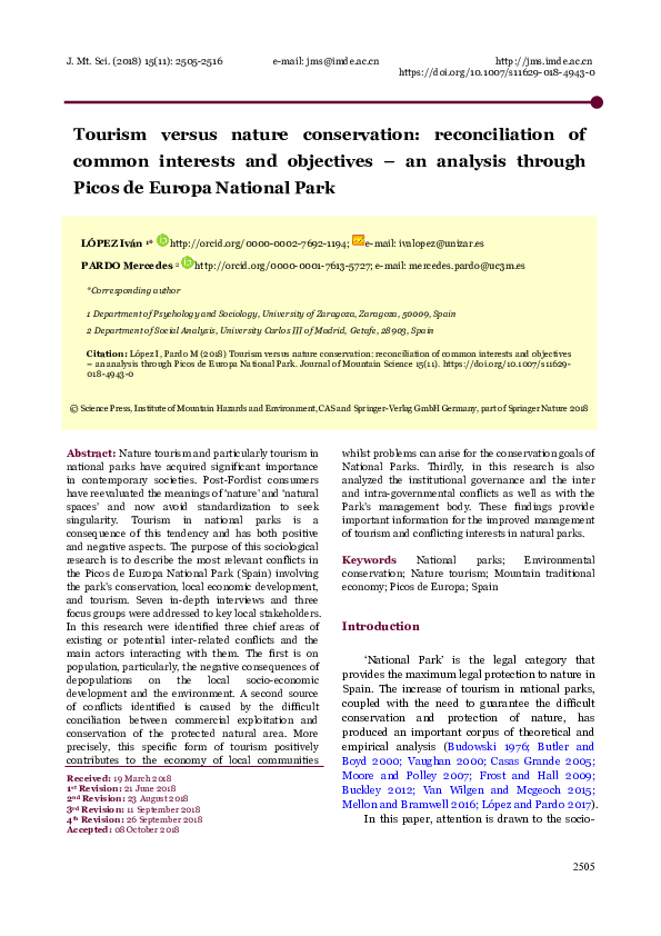 (PDF) Tourism versus nature conservation: reconciliation of common ...