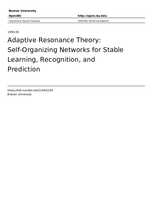 (PDF) Adaptive resonance theory: Self-organizing networks for stable ...