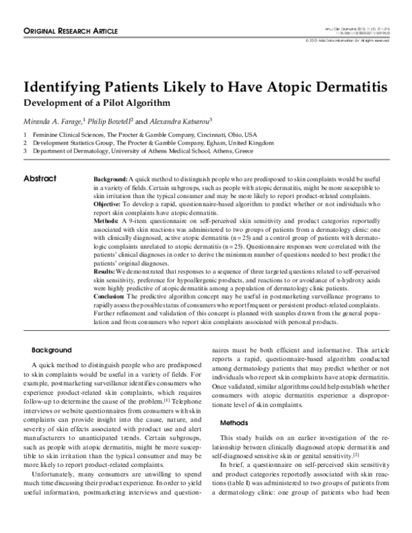 (PDF) Identifying Patients Likely to Have Atopic Dermatitis