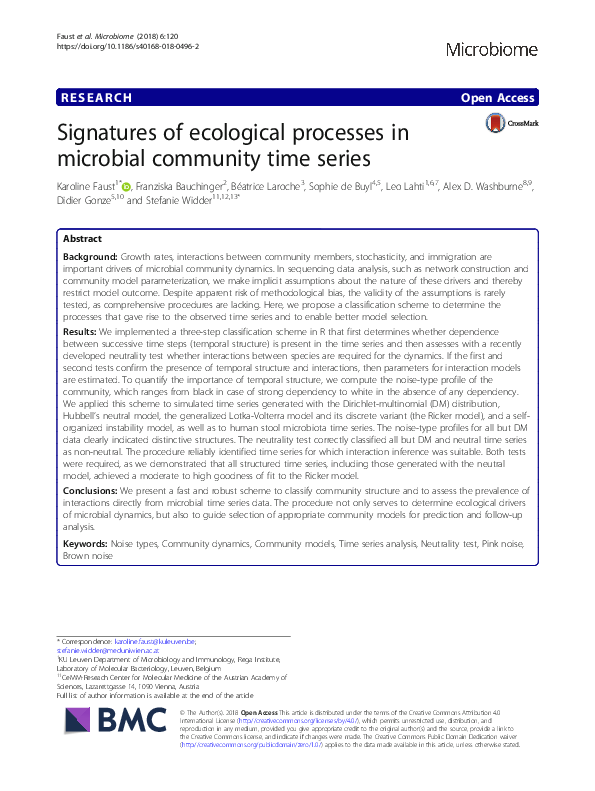 (PDF) Signatures of ecological processes in microbial community time series