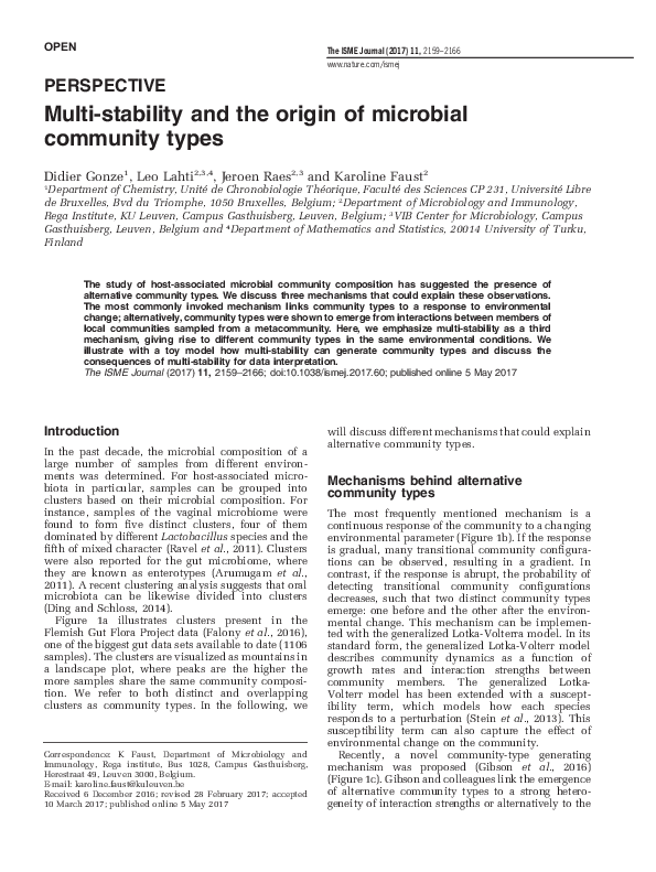 (PDF) Multi-stability and the origin of microbial community types