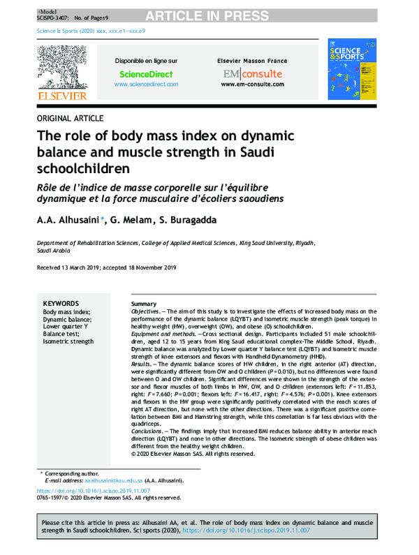 (PDF) The role of body mass index on dynamic balance and muscle ...