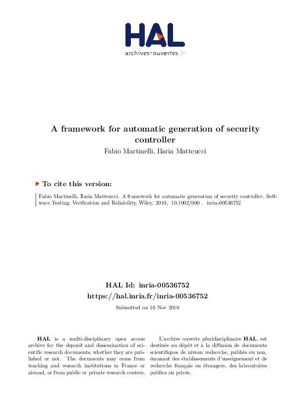 (PDF) A framework for automatic generation of security controller