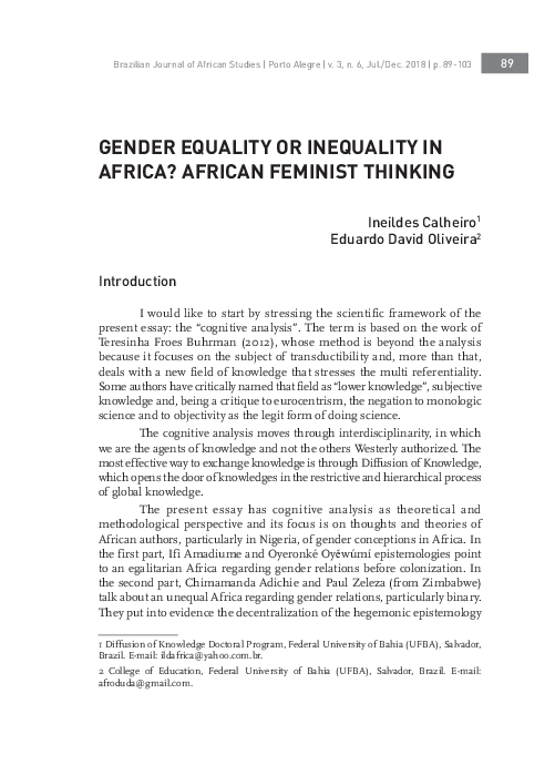 (PDF) Gender Equality or Inequality in Africa ? African Feminist Thinking