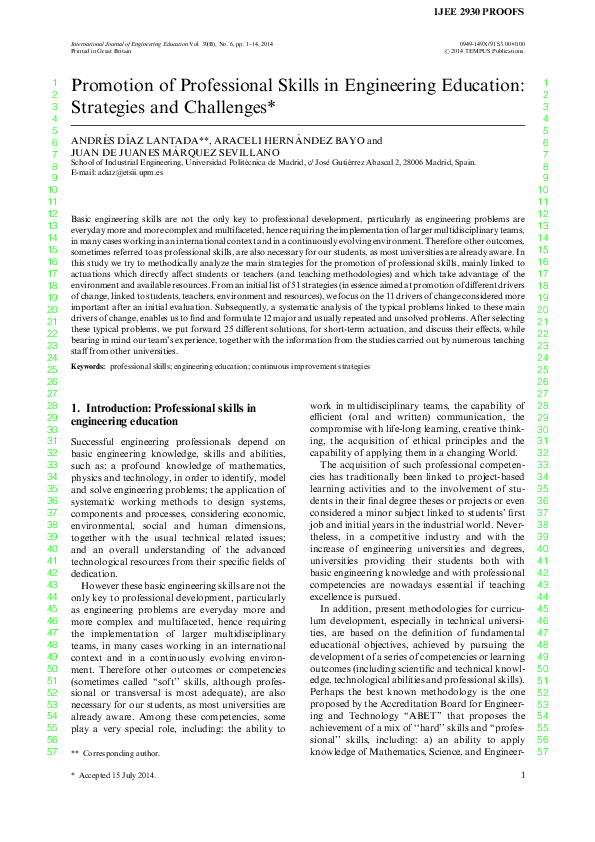 (PDF) Promotion of Professional Skills in Engineering Education ...