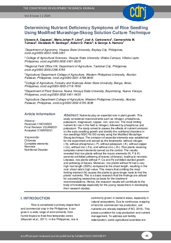 (PDF) Determining Nutrient Deficiency Symptoms of Rice Seedlings Using ...