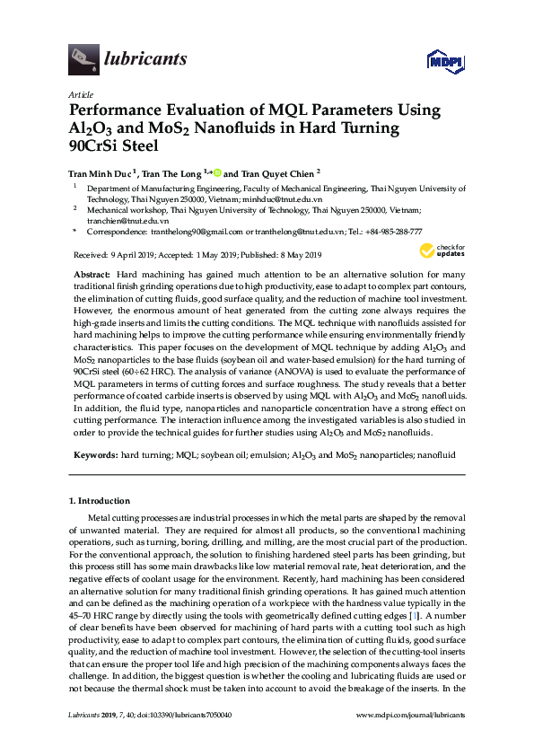 (PDF) Performance Evaluation of MQL Parameters Using Al2O3 and MoS2 ...