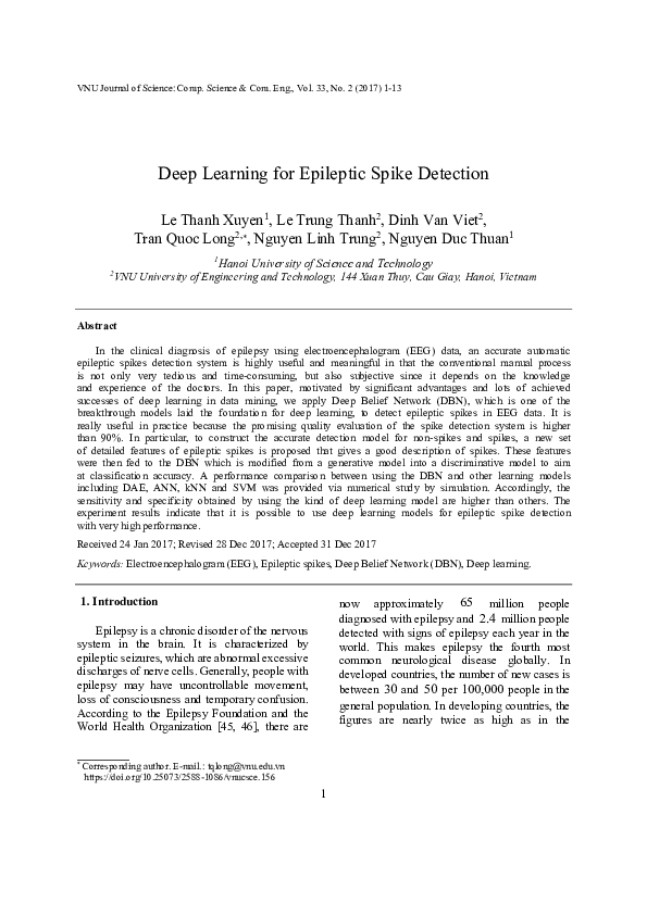(PDF) Deep Learning for Epileptic Spike Detection