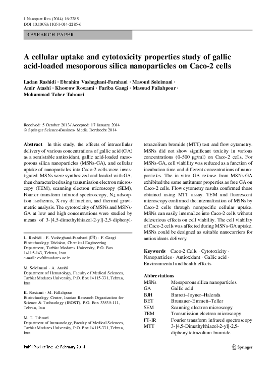 (PDF) A cellular uptake and cytotoxicity properties study of gallic ...