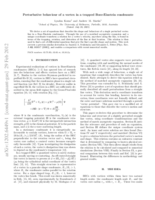 (PDF) Perturbative behavior of a vortex in a trapped Bose-Einstein ...