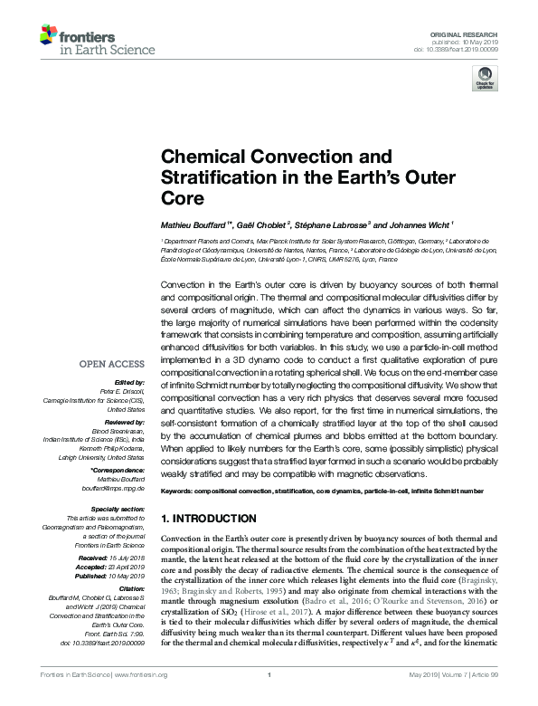 (PDF) Chemical Convection and Stratification in the Earth's Outer Core