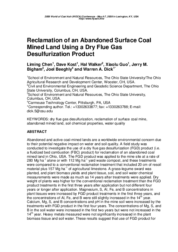 (PDF) Reclamation of An Abandoned Surface Coal Mined Land Using a Dry ...