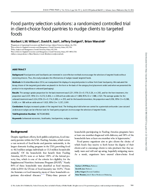 (PDF) Food pantry selection solutions: a randomized controlled trial in ...