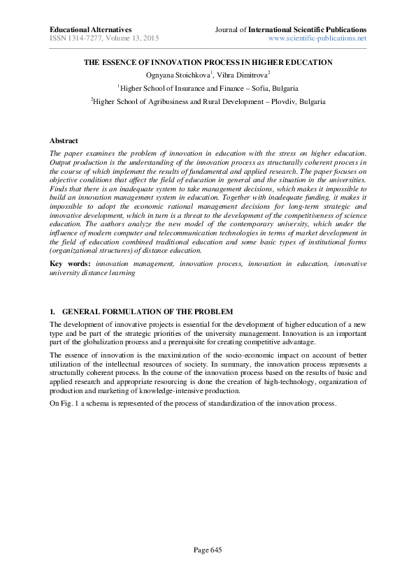 (PDF) The Essence of Innovation Process in Higher Education